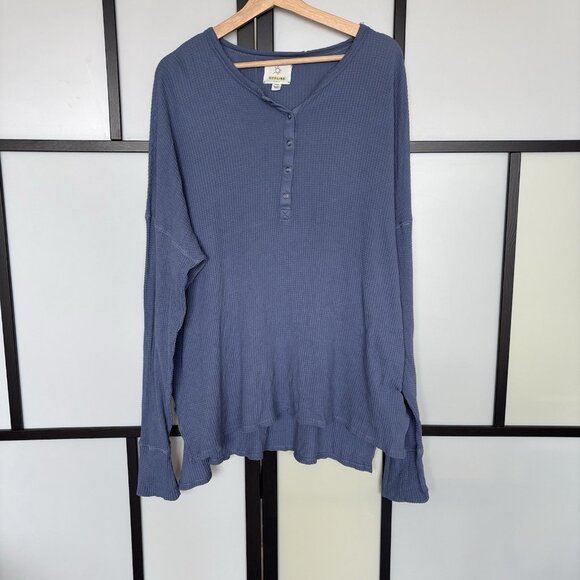Offline by Aerie Waffle Henley T-Shirt in Blue Size XL oversized Athleisure Top - Picture 8 of 11